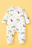 MARVIQ 100% Cotton Baby Romper for Baby Boys & Baby Girls Safari Animal Print Full Sleeve Sleepsuit Soft Breathable Newborn Infant Jumpsuit with Snap Button Closure Pack of 1 White Multi-Color