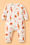 MARVIQ 100% Cotton Baby Romper for Baby Boys & Baby Girls Safari Animal Print Full Sleeve Sleepsuit Soft Breathable Newborn Infant Jumpsuit with Snap Button Closure Pack of 1 White Multi-Color