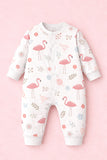MARVIQ 100% Cotton Baby Romper for Baby Boys & Baby Girls Full Sleeve Sleepsuit Soft Breathable Snap Button Newborn Infant Jumpsuit Flamingo Print White Pink